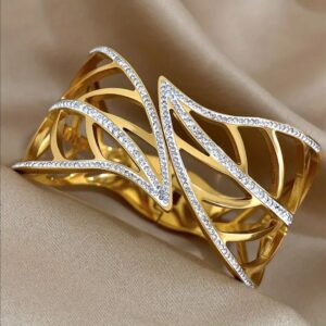 „Aurora Armreif“ Edelstahl vergoldet, Zirkonia-Steine