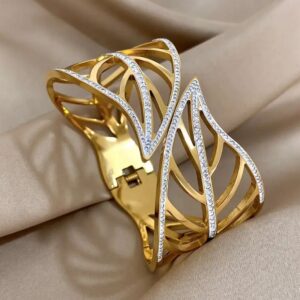 „Aurora Armreif“ Edelstahl vergoldet, Zirkonia-Steine