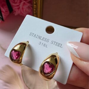 Ohrringe ,,Golden Heart Sparkle“- Edelstahl 316L mit pinken Kristall