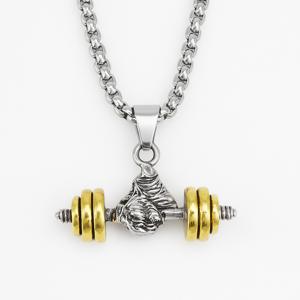 PowerGrip Dumbbell Necklace – Gold & Steel Edition – Bild 3