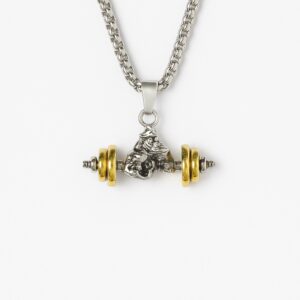 PowerGrip Dumbbell Necklace – Gold & Steel Edition
